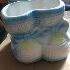 Vintage baby bootie , ceramic planter holder, newborn baby gift, baby shower